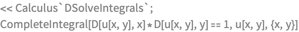 << Calculus`DSolveIntegrals`;
CompleteIntegral[D[u[x, y], x]*D[u[x, y], y] == 1, u[x, y], {x, y}]