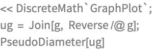 << DiscreteMath`GraphPlot`;
ug = Join[g, Reverse /@ g];
PseudoDiameter[ug]