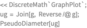 << DiscreteMath`GraphPlot`;
ug = Join[g, Reverse /@ g];
PseudoDiameter[ug]