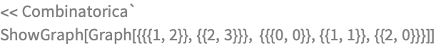 << Combinatorica`
ShowGraph[Graph[{{{1, 2}}, {{2, 3}}}, {{{0, 0}}, {{1, 1}}, {{2, 0}}}]]