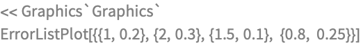 << Graphics`Graphics`
ErrorListPlot[{{1, 0.2}, {2, 0.3}, {1.5, 0.1}, {0.8, 0.25}}]