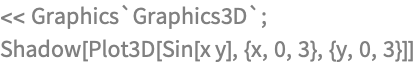 << Graphics`Graphics3D`;
Shadow[Plot3D[Sin[x y], {x, 0, 3}, {y, 0, 3}]]