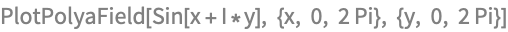 PlotPolyaField[Sin[x + I*y], {x, 0, 2 Pi}, {y, 0, 2 Pi}]