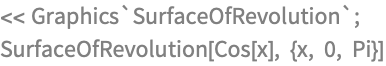 << Graphics`SurfaceOfRevolution`;
SurfaceOfRevolution[Cos[x], {x, 0, Pi}]
