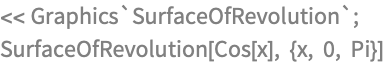 << Graphics`SurfaceOfRevolution`;
SurfaceOfRevolution[Cos[x], {x, 0, Pi}]