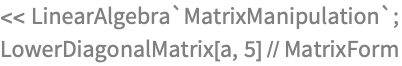 << LinearAlgebra`MatrixManipulation`;
LowerDiagonalMatrix[a, 5] // MatrixForm