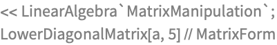 << LinearAlgebra`MatrixManipulation`;
LowerDiagonalMatrix[a, 5] // MatrixForm