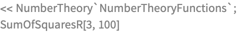 << NumberTheory`NumberTheoryFunctions`;
SumOfSquaresR[3, 100]