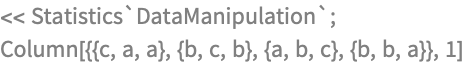 << Statistics`DataManipulation`;
Column[{{c, a, a}, {b, c, b}, {a, b, c}, {b, b, a}}, 1]