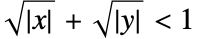 sqrt(TemplateBox[{x}, Abs])+sqrt(TemplateBox[{y}, Abs])<1