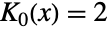 TemplateBox[{0, x}, BesselK]=2