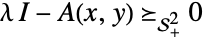 lambda I-A(x,y)>=_(TemplateBox[{2}, SemidefiniteConeList])0