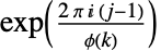 exp((2 pi ⅈ (j-1))/(TemplateBox[{k}, EulerPhi]))