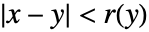 TemplateBox[{{x, -, y}}, Abs]<r(y)