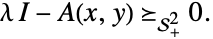 lambda I-A(x,y)>=_(TemplateBox[{2}, SemidefiniteConeList])0.