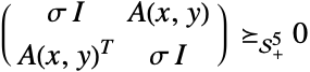 (sigma I A(x,y); A(x,y)^T sigma I)_(TemplateBox[{5}, SemidefiniteConeList])0