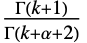 (TemplateBox[{{k, +, 1}}, Gamma])/(TemplateBox[{{k, +, alpha, +, 2}}, Gamma])