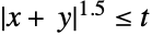 TemplateBox[{{x, +,  , y}}, Abs]^(1.5)<=t