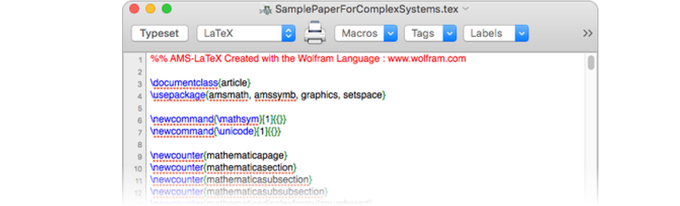 ノートブックをLaTeXドキュメントにエキスポートする—Wolfram言語